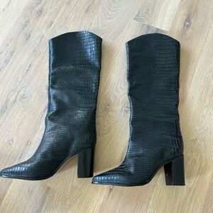 SCHUTZ black Croc-Embossed Knee-High Boots 7.5